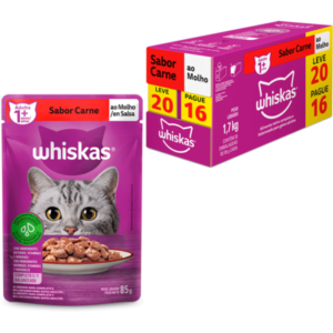Sache Whiskas Gato Adulto Carne ao Molho 85g – Cx. c/ 20un